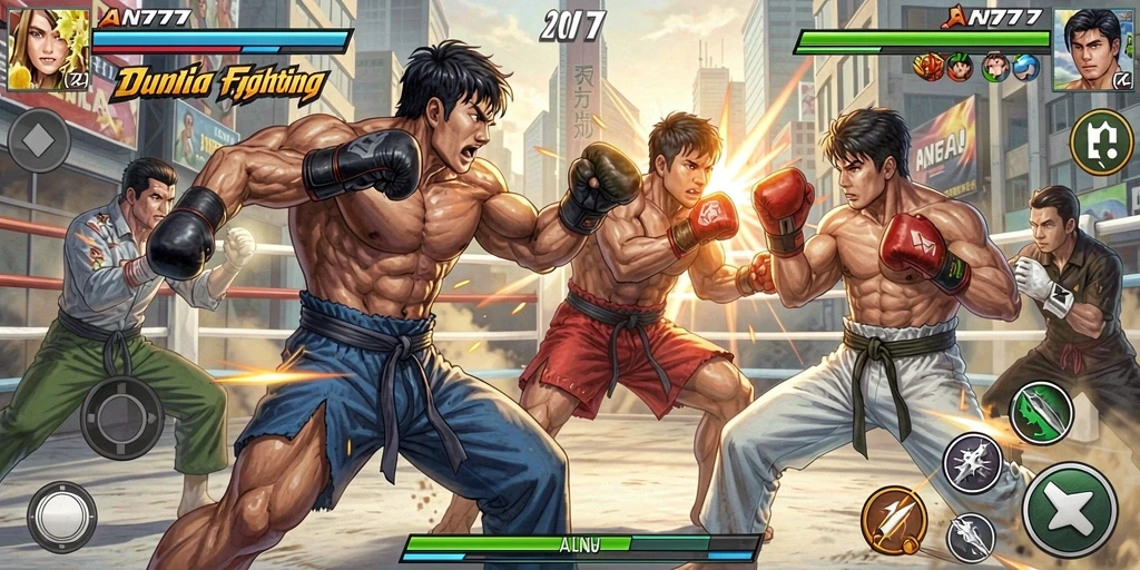 Gameplay AN777 memperlihatkan pertarungan seru antar karakter unik.