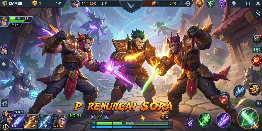 Screenshot gameplay <strong>DAM88</strong> menampilkan pertarungan seru antar tim di arena.