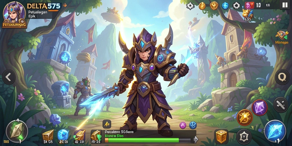 Screenshot gameplay DELTA575 menampilkan aksi seru di medan perang RPG.