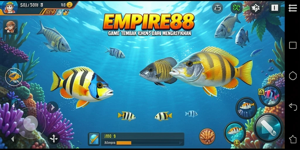 Tangkapan layar EMPIRE88 menampilkan aksi menembak ikan yang seru.