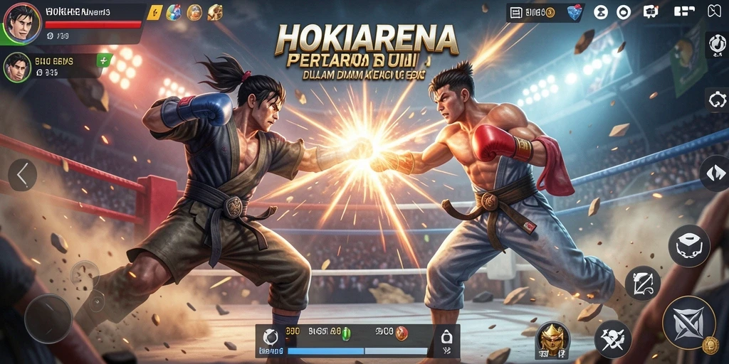 Tampilan pertarungan seru dalam HOKIARENA menampilkan grafis memukau.