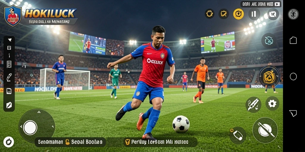 Tangkapan layar HOKILUCK menampilkan aksi mendebarkan dalam permainan sepak bola.