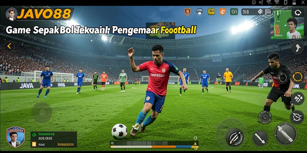 Gameplay seru JAVO88 yang menampilkan pertandingan sepak bola mendebarkan.