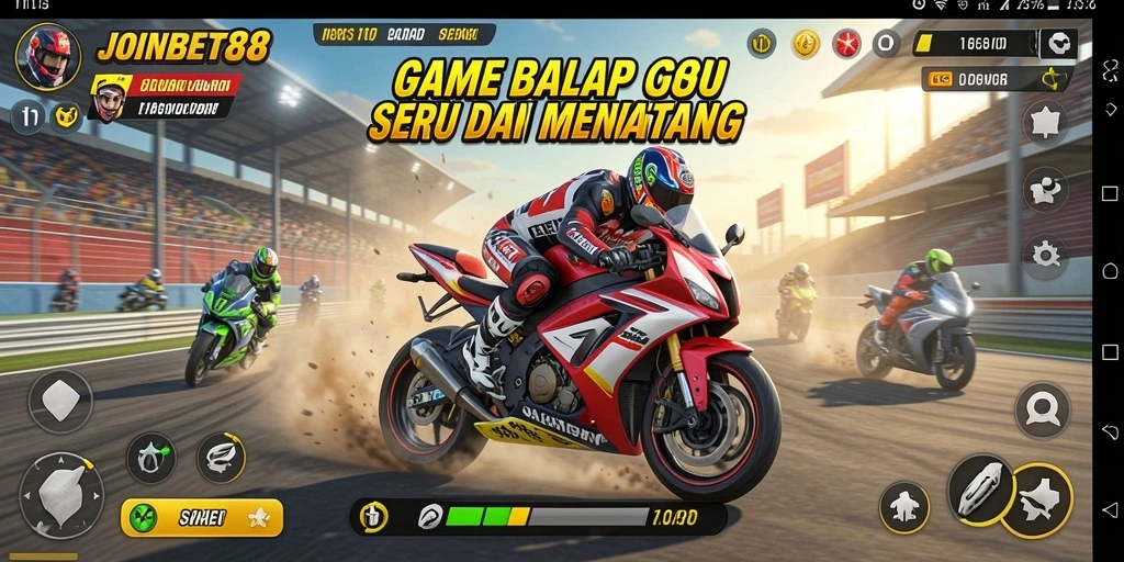 Tangkapan layar utama <strong>JOINBET88</strong> menampilkan aksi balap motor yang mendebarkan.