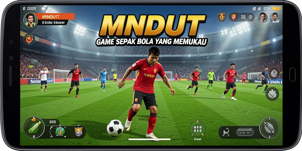 Screenshot MNDUIT menampilkan aksi pertandingan sepak bola yang seru.