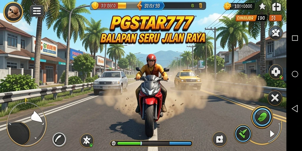 Screenshot gameplay PGSTAR777 menunjukkan aksi balapan yang mendebarkan.