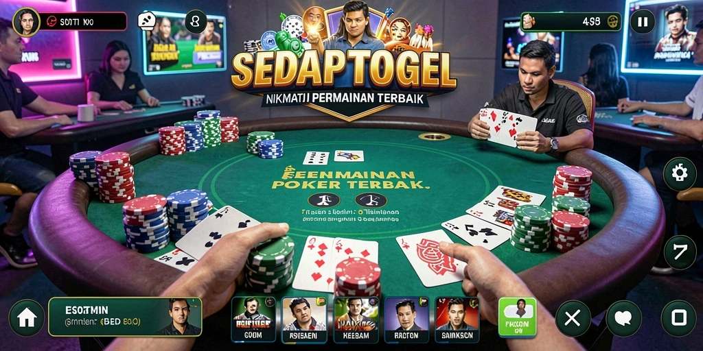 Tampilan gameplay SEDAPTOGEL yang mendebarkan dalam permainan Poker.